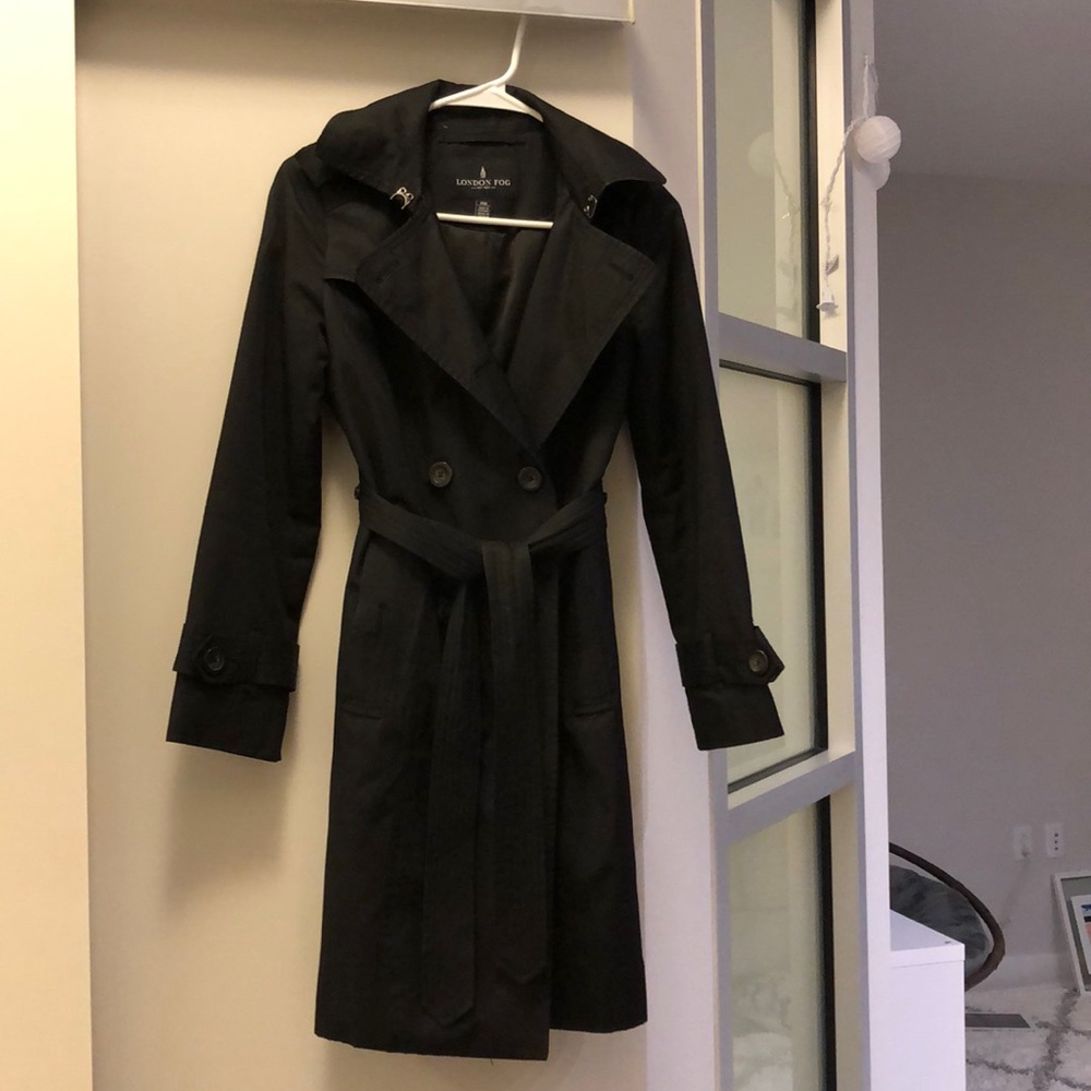 London Fog Petite XS black women’s trench coat